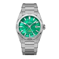 Strieborné pánske hodinky Aisiondesign Watches s ocelovým pásikom HANG GMT - Green MOP 41MM Automatic