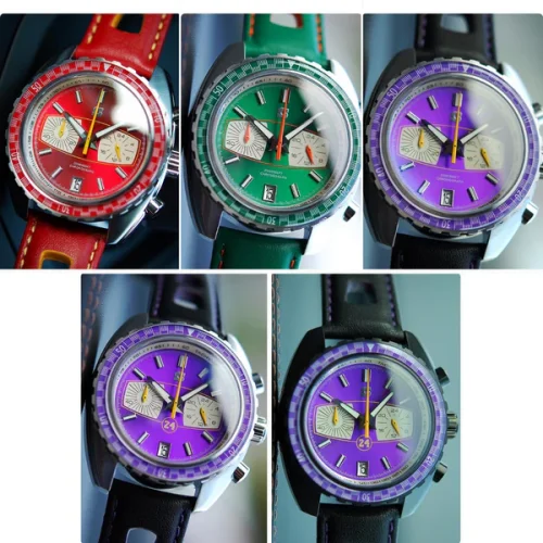 Relógio Straton Watches prata para homens com pulseira de couro Syncro Purple 44MM