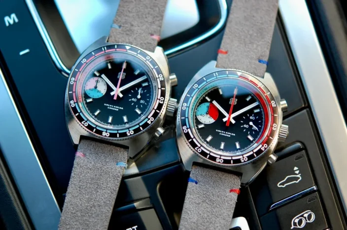 Montre Straton Watches pour homme de couleur argent avec bracelet en cuir Yacht Racer Orange / Blue 42MM