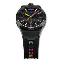 Černé pánské hodinky Bomberg s gumovým páskem CHROMA NOIRE 43MM Automatic