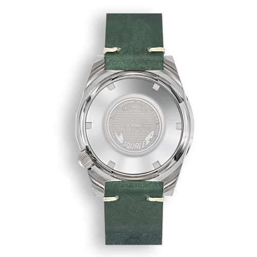 Men's silver Squale watch with leather strap 1521 Green Ray  - Silver 42MM Automatic