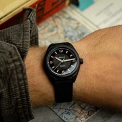 Čierne pánske hodinky Circula Watches s koženým pásikom ProTrail - Black 40MM Automatic