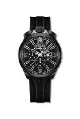 Schwarze Herrenuhr Bomberg Watches mit Gummiband DEEP BLACK 45MM