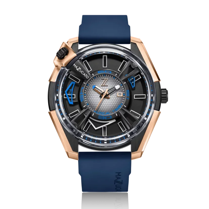 Men's Mazzucato black watch with rubber strap LAX Dual Time Black / Gold - 48MM Automatic
