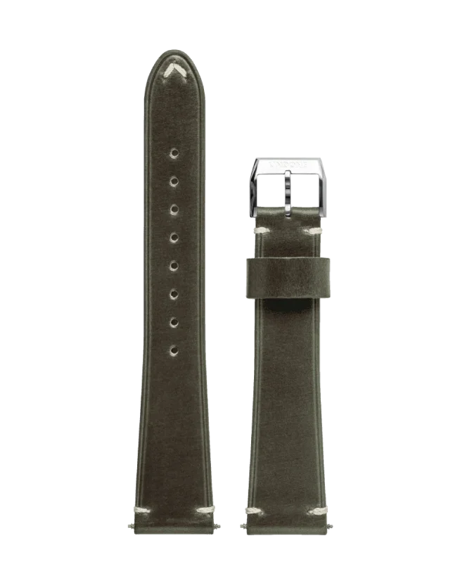 Men's silver Undone Watch with leather strap Basecamp Cali Green 40MM Automatic