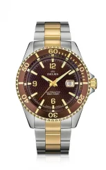 Męski srebrny zegarek Delma Watches ze stalowym paskiem Santiago Silver / Gold Red 43MM Automatic