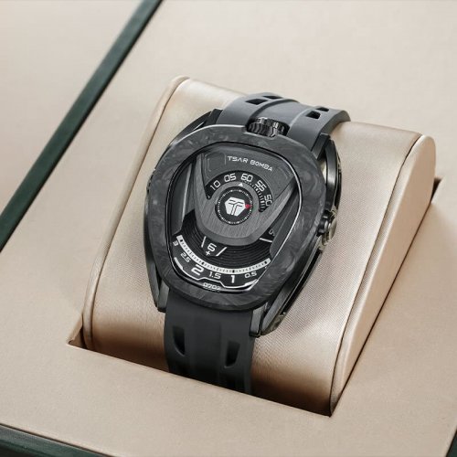 Orologio da uomo nero Tsar Bomba Watch con un braccialetto di gomma TB8213 - All Black Automatic 44MM