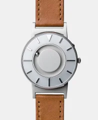 Men's silver Eone watch with leather strap Bradley Voyager - Silver 40MM