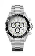 Relógio Delma Watches prata para homens com pulseira de aço Santiago Chronograph Silver / White 43MM