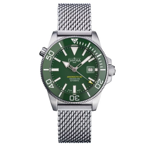 Ασημένιο ρολόι Davosa για άντρες με ιμάντα από χάλυβα Argonautic BG Mesh - Silver/Green 43MM Automatic