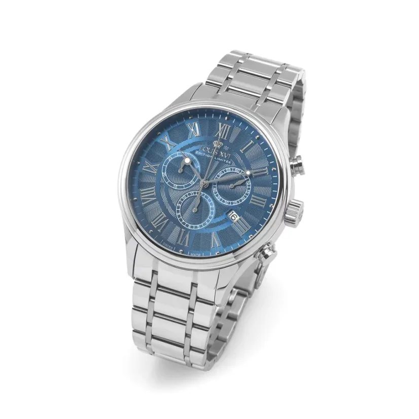 Men's silver Louis XVI watch with steel strap Danton - Silver / Blue 44MM