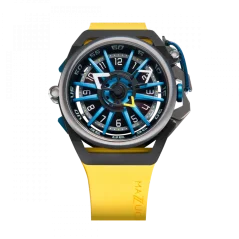Čierne pánske hodinky Mazzucato s gumovým pásikom Rim Sport Black / Yellow - 48MM Automatic