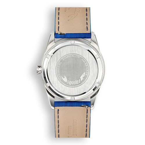 Stříbrné pánské hodinky Squale s koženým páskem Sub-39 Blue Leather - Silver 40MM Automatic