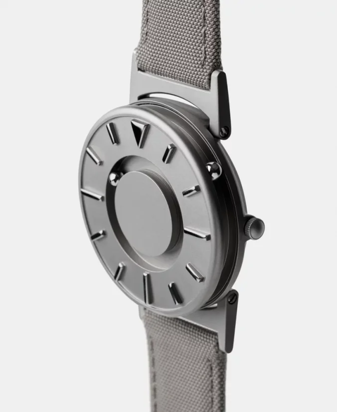 Men's silver Eone watch with leather strap Bradley Canvas Beige - Silver 40MM