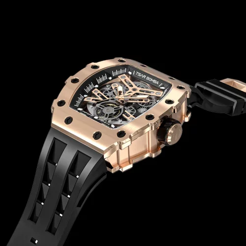 Reloj dorado Tsar Bomba Watch de hombre con goma TB8208A - Gold / Black Automatic 43,5MM