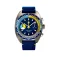 Men's silver Straton Watch with leather strap Yacht Racer Yellow / Blue 42MM