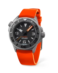 Męski srebrny zegarek Undone Watches z gumowym paskiem Aquadeep - Signal Orange 43MM Automatic