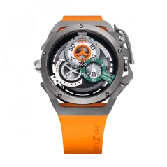 Čierne pánske hodinky Mazzucato s gumovým pásikom Rim Sport Black / Orange - 48MM Automatic