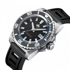 Strieborné pánske hodinky Phoibos Watches s gumovým pásikom Levithan PY032C DLC 500M - Automatic 45MM