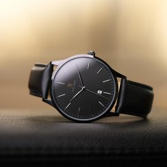 Czarny męski zegarek Paul Rich z paskiem z prawdziwej skóry Onyx - Leather