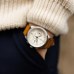 Stříbrné pánské hodinky About Vintage s páskem z pravé kůže 1934 Telechron / White 42 MM