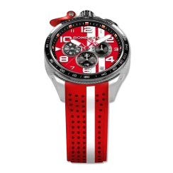 Zilveren herenhorloge van Bomberg Watches met een rubberen band RACING 4.3 Red 45MM