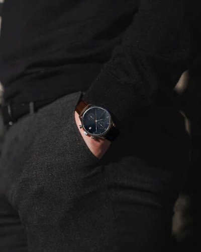 Męski srebrny zegarek About Vintage z paskiem z prawdziwej skóry Chronograph Blue Turtle 1815 41MM