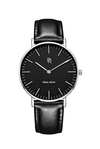 Relógio Paul Rich de prata para mulher, com pulseira de couro genuíno Monaco Black Silver - Black Leather
