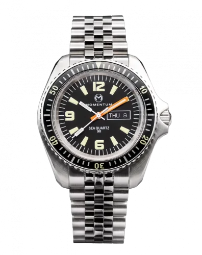 Relógio Momentum Watches prata para homens com pulseira de aço Sea Quartz 30 Black 42MM