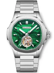 Stříbrné pánské hodinky Waldhoff s ocelovým páskem Navigator Malachite 40MM Automatic