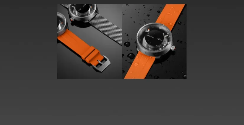 Zilveren herenhorloge van CIGA Design met rubberen riem Series U Black Hole Titanum / Orange 46MM Automatic