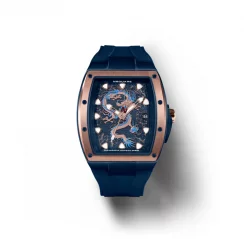 Zlaté pánské hodinky Nsquare s gumovým páskem Dragon Overloed Gold / Blue 44MM Automatic