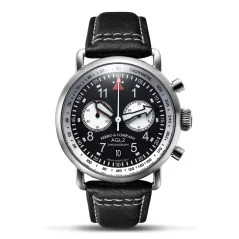 Strieborné pánske hodinky Ferro & Company s koženým pásikom AGL 2 Chronograph Black / White 42MM