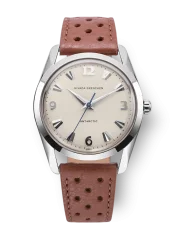 Reloj Nivada Grenchen plata para hombre con correa de cuero Antarctic 35004M41 35MM