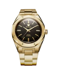 Zlaté pánske hodinky Nivada Grenchen s ocelovým opaskom F77 MARK II GOLD 68028A77 38MM Automatic
