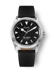 Montre Nivada Grenchen pour homme en couleur argent avec bracelet en cuir Super Antarctic 32025A 38MM Automatic
