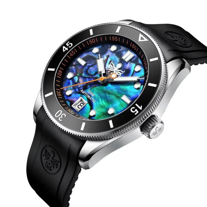 Černé pánské hodinky Phoibos Watches s gumovým páskem Wave Master PY010ER - Automatic 42MM
