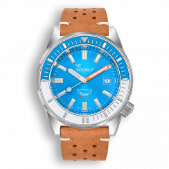 Stříbrné pánské hodinky Squale s gumovým páskem Matic Light Blue Leather - Silver 44MM Automatic