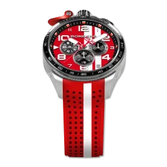 Silberne Herrenuhr Bomberg Watches mit Gummiband RACING 4.3 Red 45MM