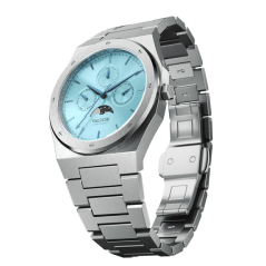 Strieborné pánske hodinky Valuchi Watches s oceľovým pásikom Lunar Calendar - Silver Ice Blue 40MM