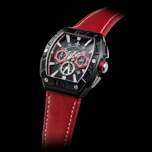 Čierne pánske hodinky Ralph Christian s koženým opaskom The Intrepid Chrono - Red 42,5MM