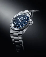 Men's silver Nivada Grenchen watch with steel strap F77 DARK BLUE 68010A77 37MM Automatic