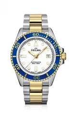 Relógio Delma Watches prata para homens com pulseira de aço Commodore Silver / Gold White 43MM Automatic