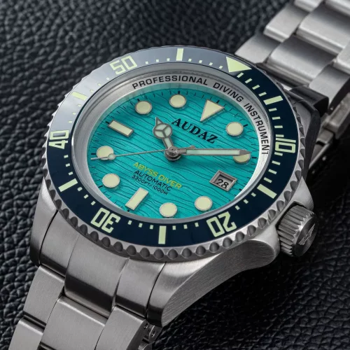 Miesten hopeinen Audaz Watches -kello teräshihnalla Abyss Diver ADZ-3010-07 - Automatic 44MM