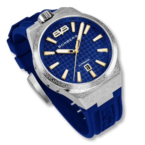 Men's silver Bomberg Watch with rubber strap MAJESTIC BLUE 43MM Automatic