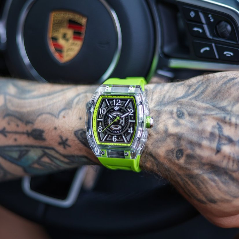 Men's silver Ralph Christian watch with a rubber band The Ghost - Acid Green Automatic 43MM