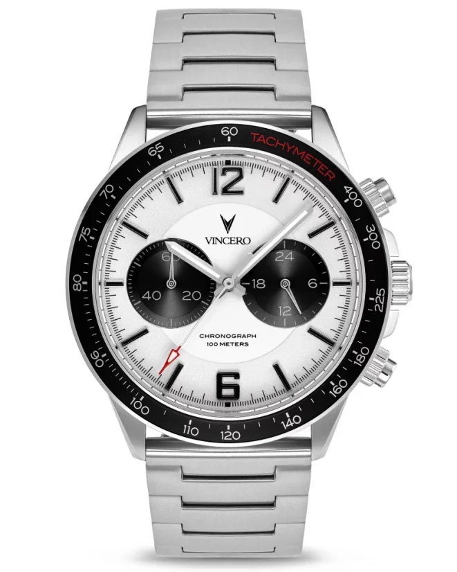 Men's silver watch Vincero with steel strap The Apex Silver/Black 42MM