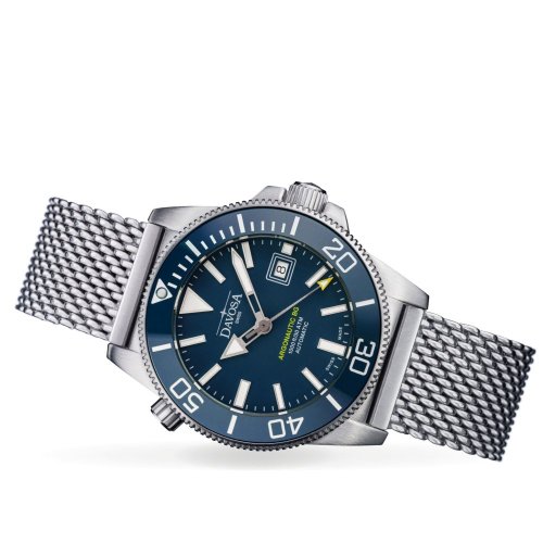 Męski srebrny zegarek Davosa ze stalowym paskiem Argonautic BG Mesh - Silver/Blue 43MM Automatic