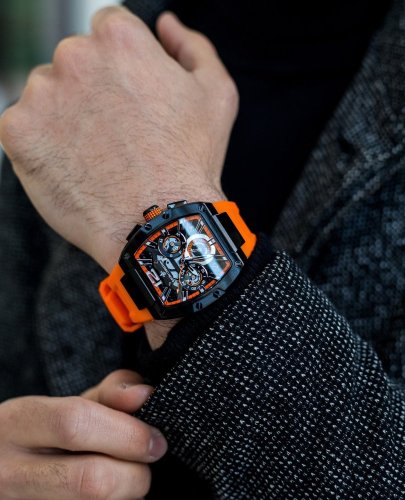 Černé pánské hodinky Ralph Christian s gumovým páskem The Intrepid Sport - Neon Orange 42,5MM