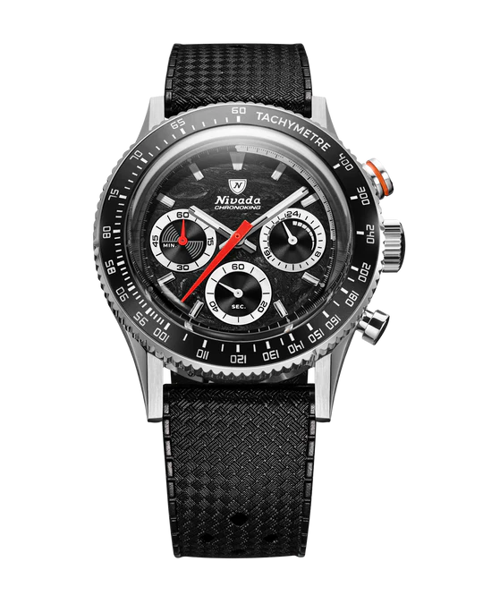 Stříbrné pánské hodinky Nivada Grenchen Chronoking Mecaquartz Racing Black 87048Q01 38MM